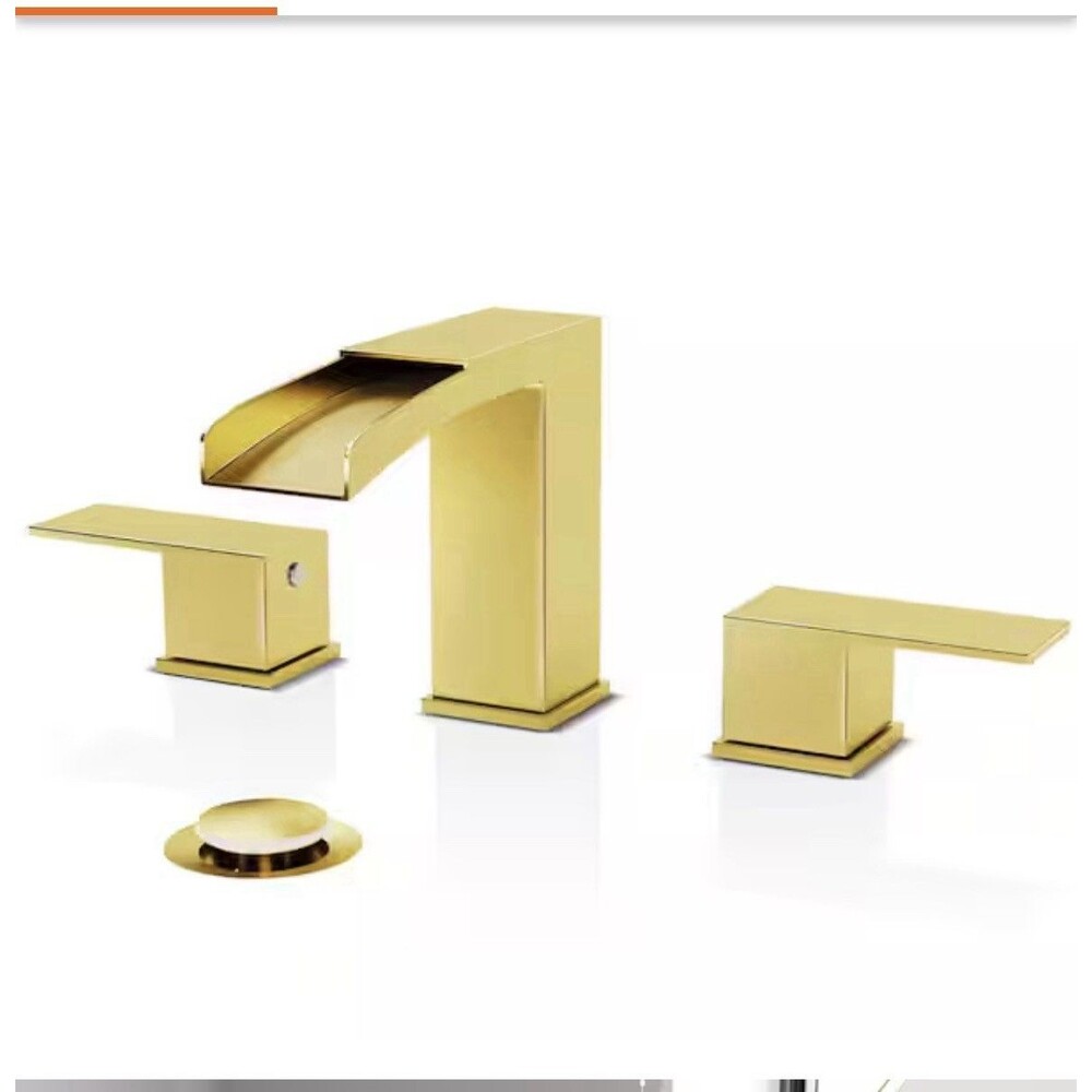 Phiestina Brushed Gold Waterfall 2 Handles  Bathroom Faucet 8 in NS-WF002-1-BG